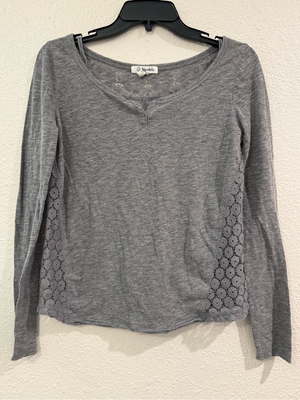 Y2K Aeropostale Gray Long Sleeve Tee with Lace Side Panels and see through Back